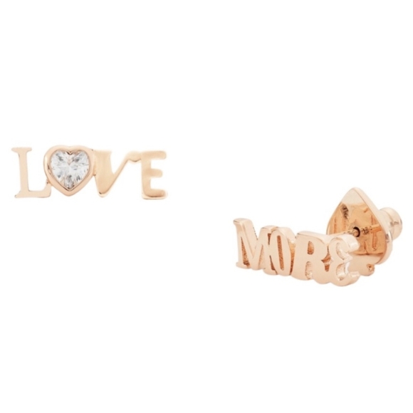 NWT Kate Spade More Love Studs - Spell it Out Collection rose gold/ clear stone - Picture 8 of 16